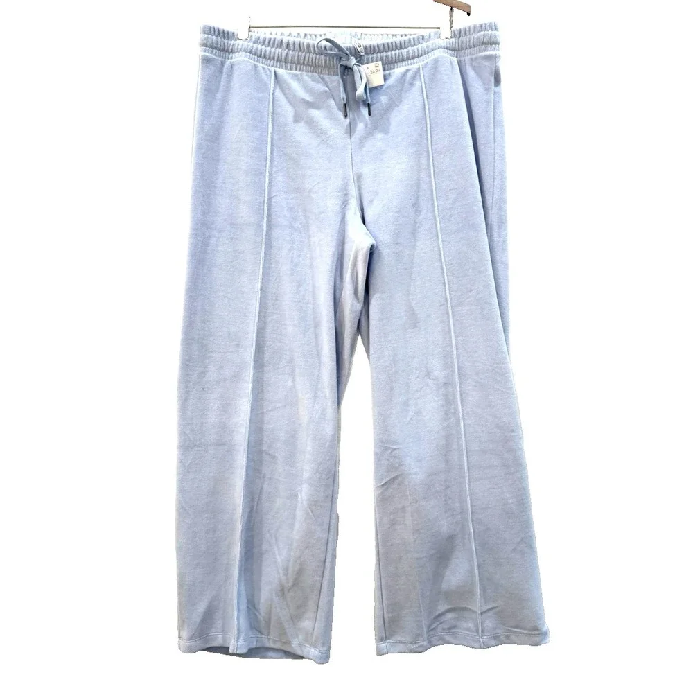 NWT Divided by‎ H&M XL Blue Velour Wide Leg Pintuck Seam Jog Pants